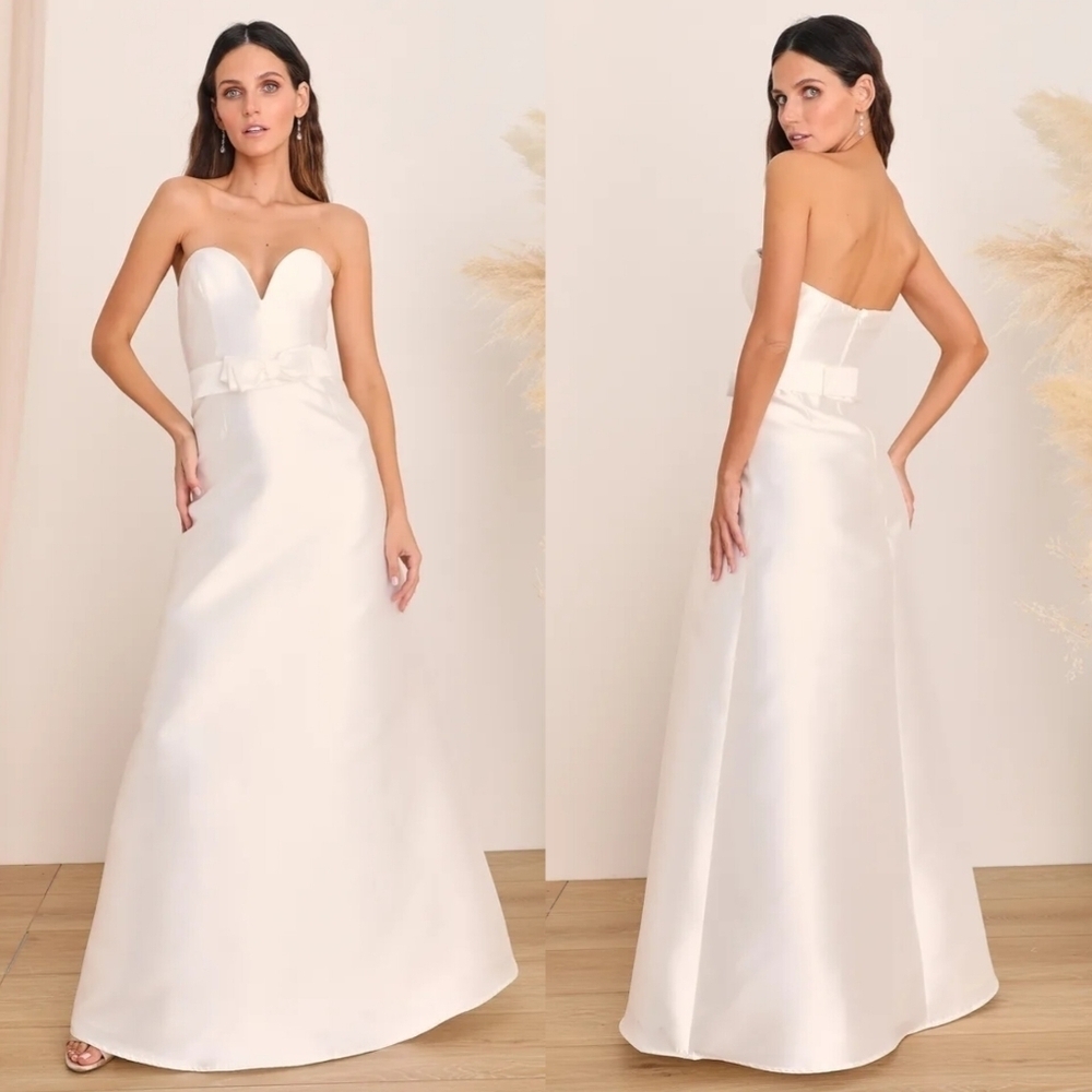 Lulus Fairytale Fantasy White Taffeta Strapless Maxi Dress S Wedding Party Bride